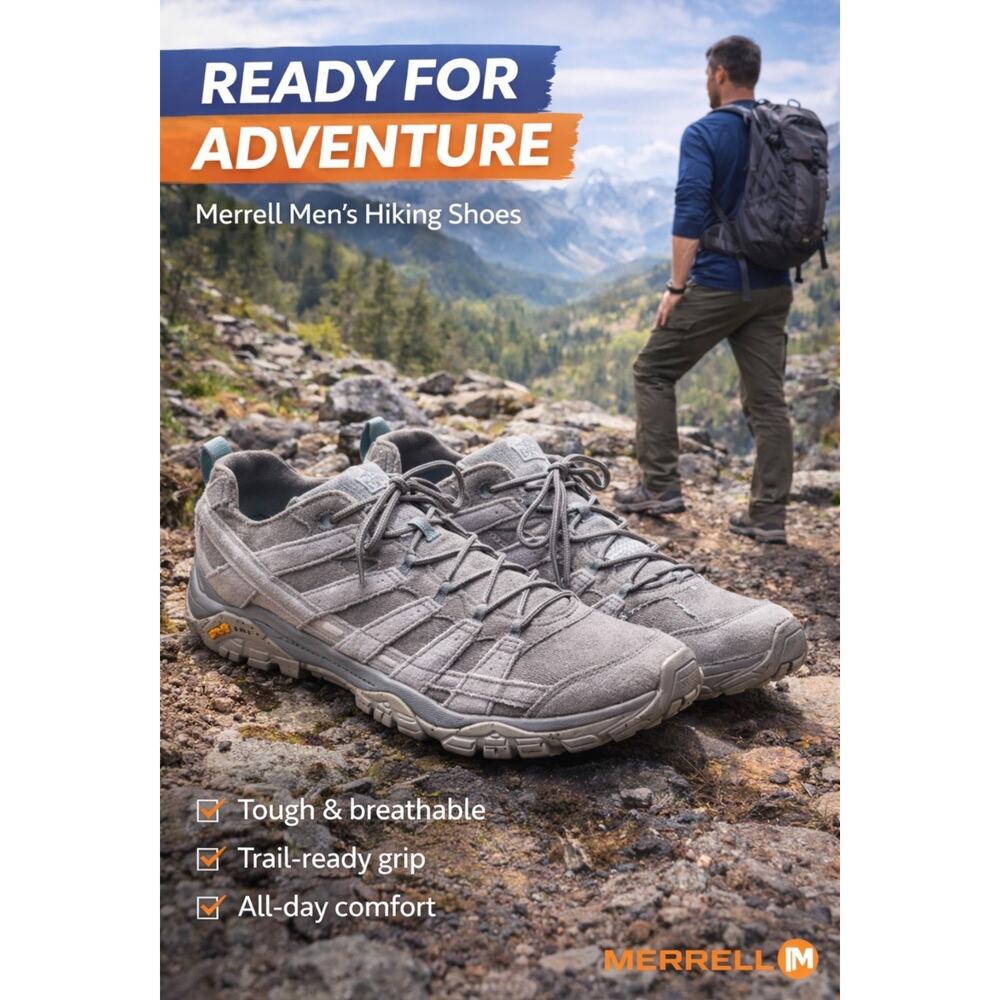 Merrell Men's Moab 3 Low Hiking Shoes Grey Color Size 12